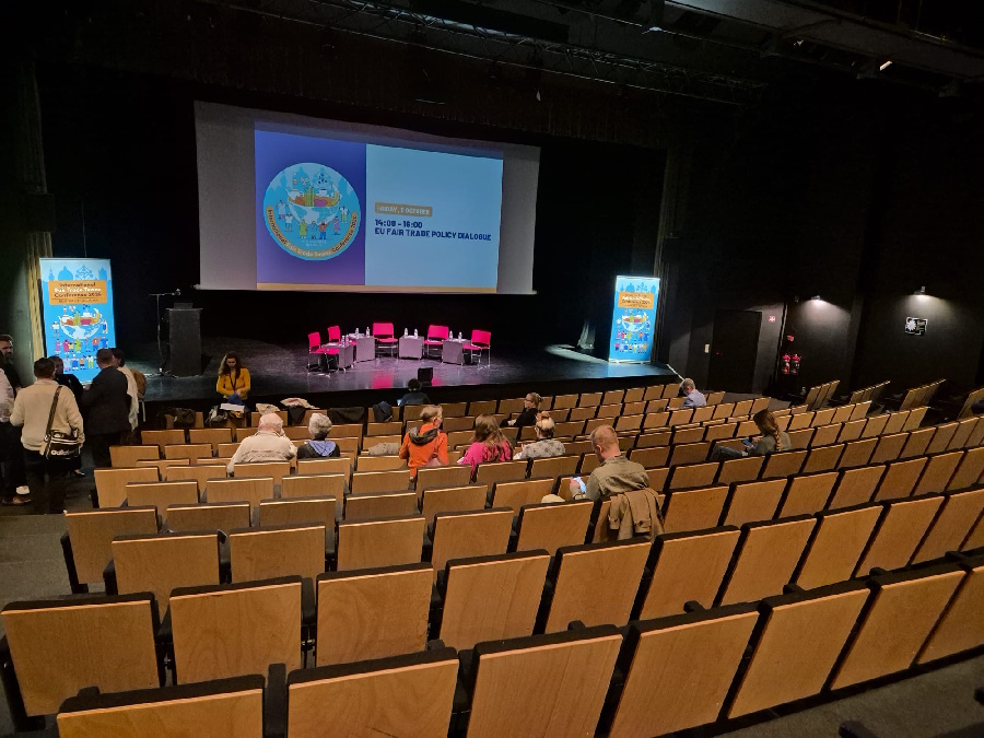 
Delegates gathering in the auditorium for the opening of the 18th International Fair Trade Towns Conference at the Zinnema in Brussels